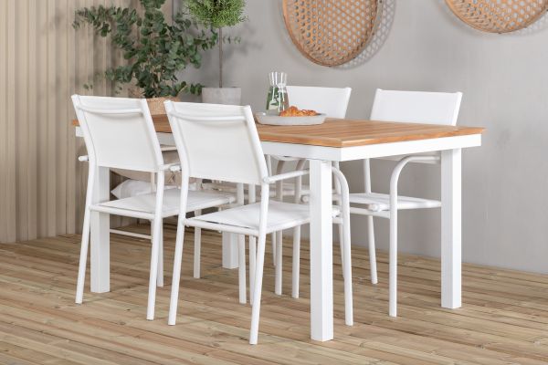 Imagine Masa de dining Panama 152/210*90 - Aluminiu alb / Teak + Scaun cu brate Santorini (Suprapus