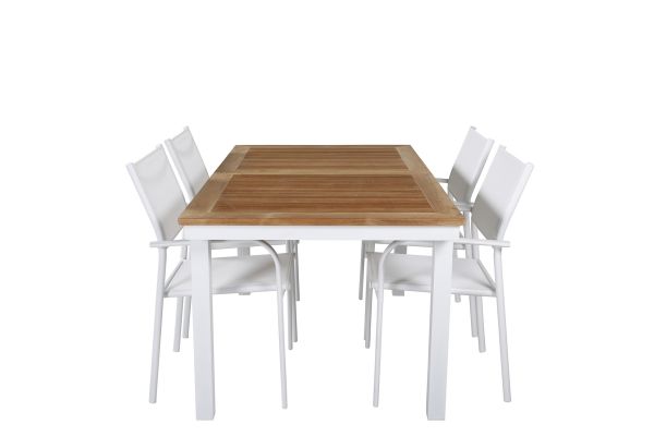 Imagine Masa de dining Panama 152/210*90 - Aluminiu alb / Teak + Scaun cu brate Santorini (Suprapus