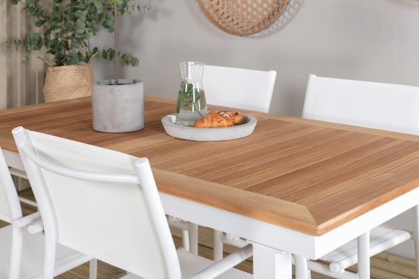 Imagine Masa de dining Panama 152/210*90 - Aluminiu alb / Teak + Scaun cu brate Santorini (Suprapus