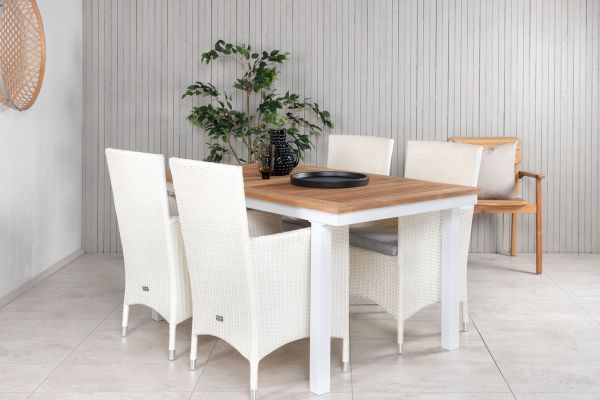 Imagine Masa de dining Panama extensibilă 152/210*90 - Aluminiu alb / Teak+ Fotoliu Malin cu pernă -