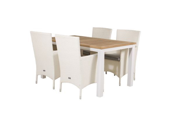 Imagine Masa de dining Panama extensibilă 152/210*90 - Aluminiu alb / Teak+ Fotoliu Malin cu pernă -