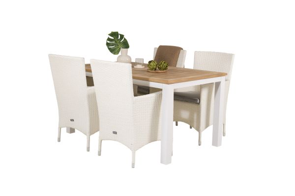 Imagine Masa de dining Panama extensibilă 152/210*90 - Aluminiu alb / Teak+ Fotoliu Malin cu pernă -