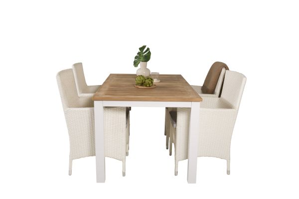 Imagine Masa de dining Panama extensibilă 152/210*90 - Aluminiu alb / Teak+ Fotoliu Malin cu pernă -