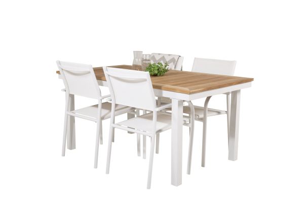 Imagine Masa de dining Panama 160/240 - Alb/Teak înlocuiește 6023-550L - Scaun cu brațe Santorini (empilabil) - Aluminiu Alb / Textilenă Albă 4