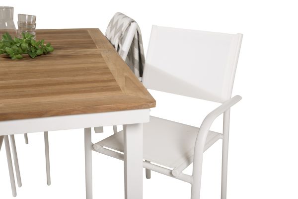 Imagine Masa de dining Panama 160/240 - Alb/Teak înlocuiește 6023-550L - Scaun cu brațe Santorini (empilabil) - Aluminiu Alb / Textilenă Albă 4