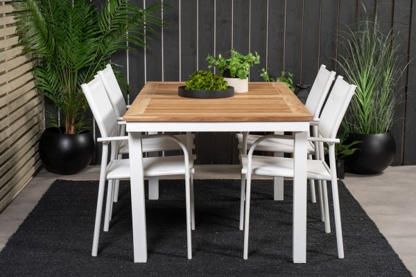 Imagine Masa de dining Panama 160/240 - Alb/Teak înlocuiește 6023-550L - Scaun cu brațe Santorini (empilabil) - Aluminiu Alb / Textilenă Albă 4