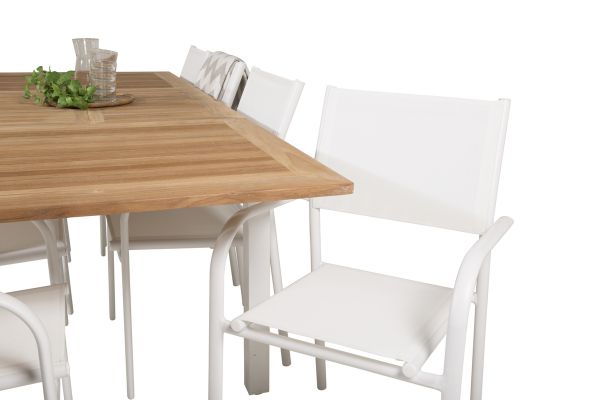 Imagine Masa de Dining Panama 160/240*90 - Aluminiu Alb / Teak + Scaun de Brat Santorini (Empilabil