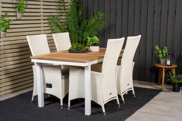 Imagine Masa de dining Panama 160/240 - Alb/Teak înlocuiește 6023-550L - Scaun Padova (recliner) - Alb/Gri 4