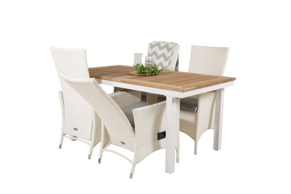 Imagine Masa de dining Panama 160/240 - Alb/Teak înlocuiește 6023-550L - Scaun Padova (recliner) - Alb/Gri 4