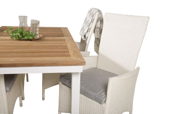 Imagine Masa de dining Panama 160/240 - Alb/Teak înlocuiește 6023-550L - Scaun Padova (recliner) - Alb/Gri 4