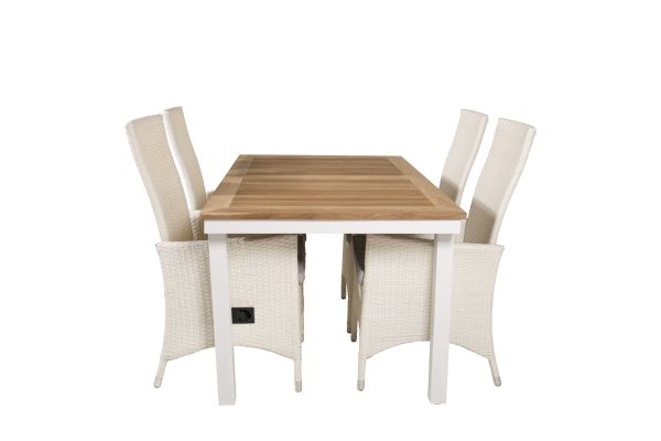 Imagine Masa de dining Panama 160/240 - Alb/Teak înlocuiește 6023-550L - Scaun Padova (recliner) - Alb/Gri 4