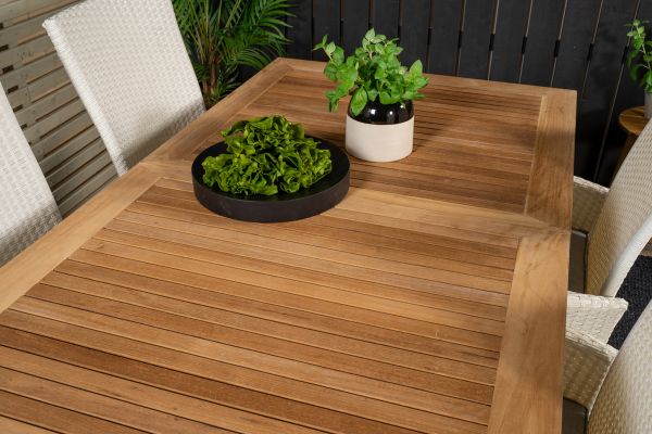 Imagine Masa de dining Panama 160/240 - Alb/Teak înlocuiește 6023-550L - Scaun Padova (recliner) - Alb/Gri 4