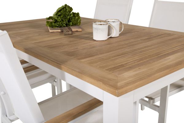 Imagine Panama - Masa - 152/210*90 - Aluminiu Vit/Teak - Scaun Texas - Alb/Teak 4