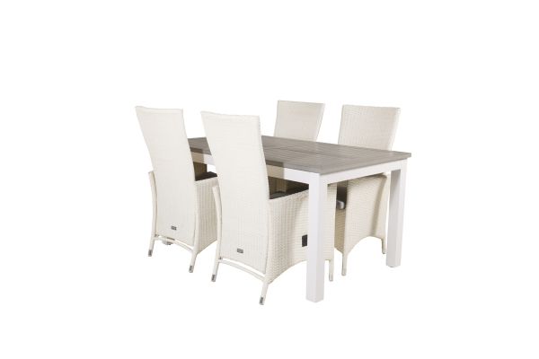 Imagine Masa de Dining Albany 152/210 * 90 - Alu alb / Aintwood gri + Scaun cu brate Padova Recliner cu perna - Alb / Perna gri_4