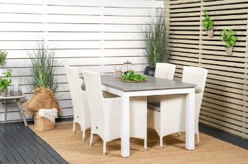 Imagine Albany Dining Table 152/210*90 - White Alu / Grey Aintwood+Malin Arm Chair with cushion - White / Grey cushion_4