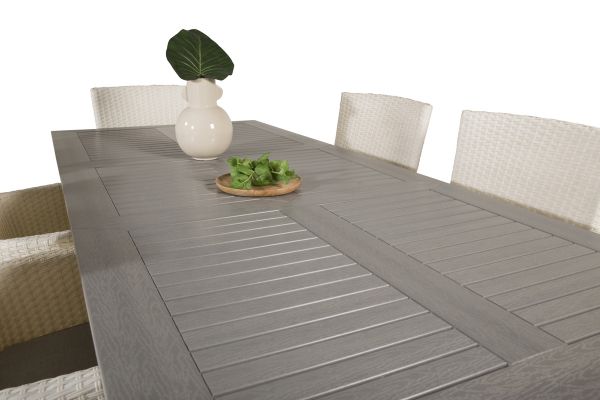 Imagine Masa de dining Albany 152/210*90 - Albastru Aluminiu / Aintwood gri + Scaun cu brate Malin cu perna - Alb / Gri perna_6