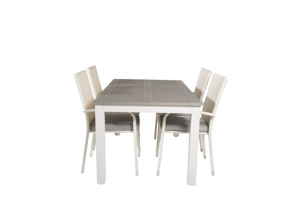 Imagine Masa de dining Albany extensibila 152/210*90 - Aluminiu alb / Rattan gri + Scaun brat Anna (stivuibil) - Alb_4