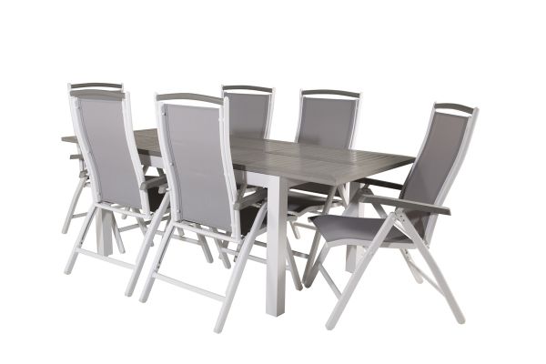 Imagine Albany Dining Table 152/210*90 - White Alu / Grey Aintwood+Albany Chair 5:pos - White Alu / Grey Textilene / Aintwood_6