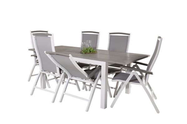 Imagine Albany Dining Table 152/210*90 - White Alu / Grey Aintwood+Albany Chair 5:pos - White Alu / Grey Textilene / Aintwood_6