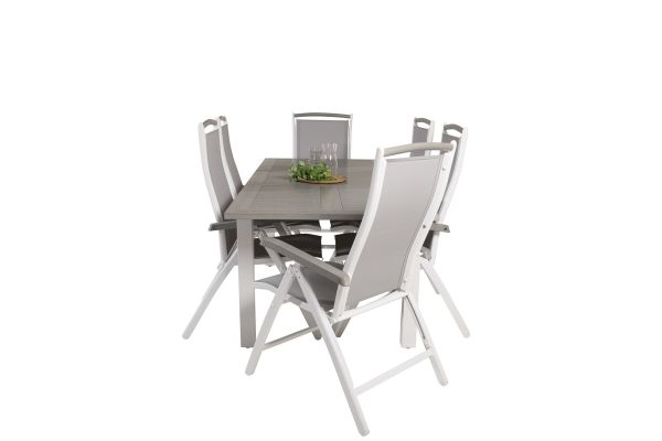 Imagine Albany Dining Table 152/210*90 - White Alu / Grey Aintwood+Albany Chair 5:pos - White Alu / Grey Textilene / Aintwood_6