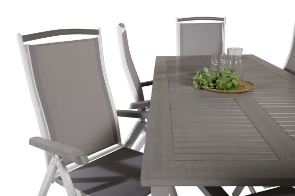 Imagine Albany Dining Table 152/210*90 - White Alu / Grey Aintwood+Albany Chair 5:pos - White Alu / Grey Textilene / Aintwood_6