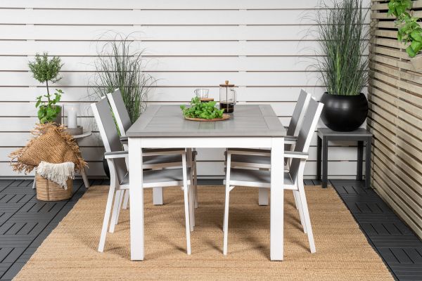 Imagine Vă rugăm să traduceți complet Albany Dining Table 152/210*90 - White Alu / Grey Aintwood+Parma Arm Chair (stac