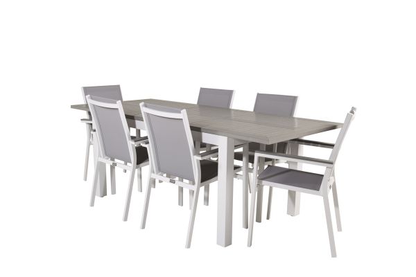 Imagine Masa de dining Albany 152/210*90 - Aluminiu Alb / Aintwood Gri + Scaun cu brate Parma (stoc