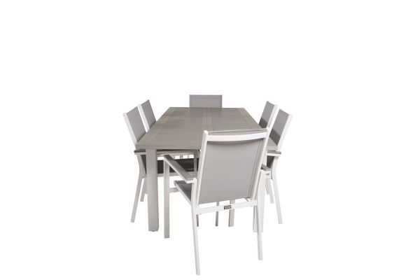 Imagine Masa de dining Albany 152/210*90 - Aluminiu Alb / Aintwood Gri + Scaun cu brate Parma (stoc