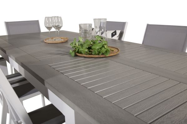 Imagine Masa de dining Albany 152/210*90 - Aluminiu Alb / Aintwood Gri + Scaun cu brate Parma (stoc