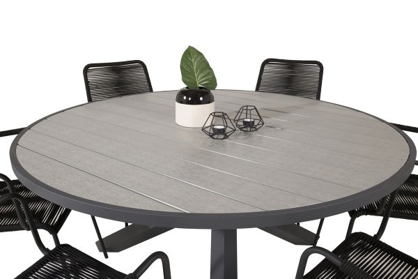 Imagine Parma - Masă ø 140 - Aluminiu Negru /Aințwood Gri+ Scaun Lindos - Aluminiu Negru / Negru