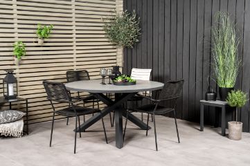 Imagine Masa Parma - Tabel ø 140 - Aluminiu Negru / Aintwood Gri + Scaun Lindos - Aluminiu Negru / Negru