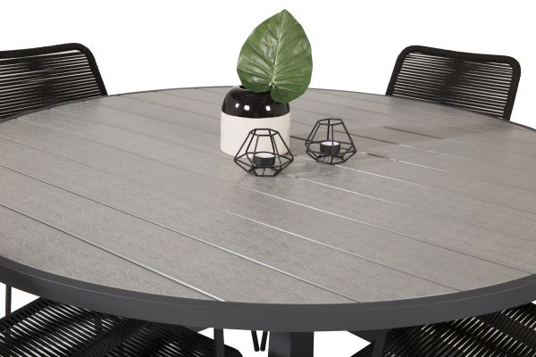 Imagine Masa Parma - Tabel ø 140 - Aluminiu Negru / Aintwood Gri + Scaun Lindos - Aluminiu Negru / Negru