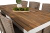 Imagine Masa de dining Bois 200*100cm - Aluminiu alb / Acacia + Scaun de braț Malin cu pernă - Natural / Pernă de nisip_6