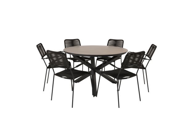 Imagine Masa de dining Llama Round 140 - Alu negru / HPL maro+ Scaun Lindos - Alu negru / Funie neagra_6