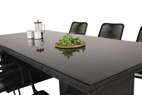 Imagine Masa de dining Padova 200*100 - Negru + Scaun de braț Lindos - Aluminiu Negru / Șnur Negru_6