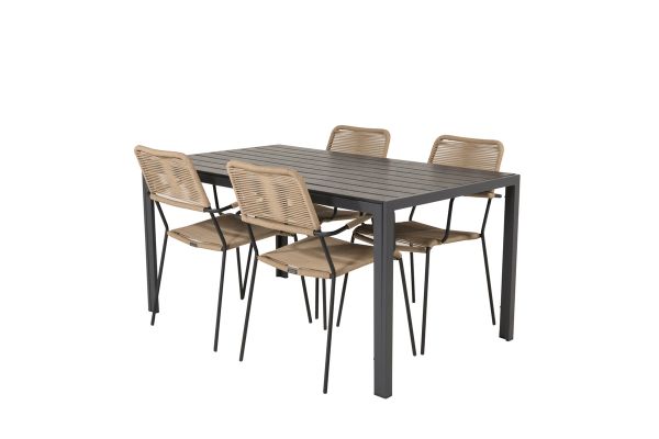 Imagine Masa de dining Break - 150*90 Alu negru / Aintwood negru +Lindos - Scaun - Alu negru / Sfoara latte_4