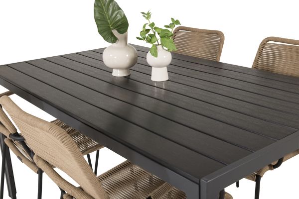 Imagine Masa de dining Break - 150*90 Alu negru / Aintwood negru +Lindos - Scaun - Alu negru / Sfoara latte_4