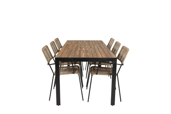 Imagine Masa de dining Bois 200*100cm - Picioare negre / Acacia +Lindos - Scaun cu brate - Negru