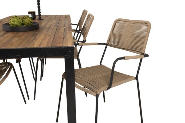 Imagine Masa de dining Bois 200*100cm - Picioare negre / Acacia +Lindos - Scaun cu brate - Negru