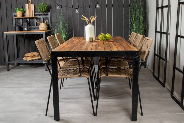 Imagine Masa de dining Bois 200*100cm - Picioare negre / Acacia +Lindos - Scaun cu brate - Negru