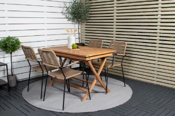 Imagine Masa de dining Kenya 120*70*H75 - Teak+Lindos - Scaun cu brate - Alu Negru / Sfoara bej_4