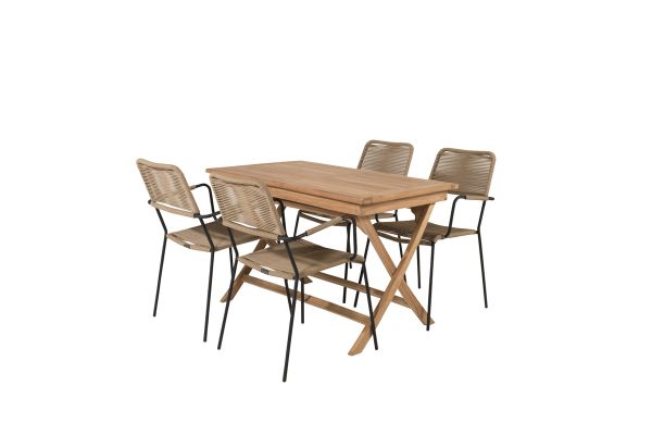 Imagine Masa de dining Kenya 120*70*H75 - Teak+Lindos - Scaun cu brate - Alu Negru / Sfoara bej_4