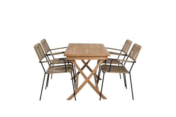 Imagine Masa de dining Kenya 120*70*H75 - Teak+Lindos - Scaun cu brate - Alu Negru / Sfoara bej_4