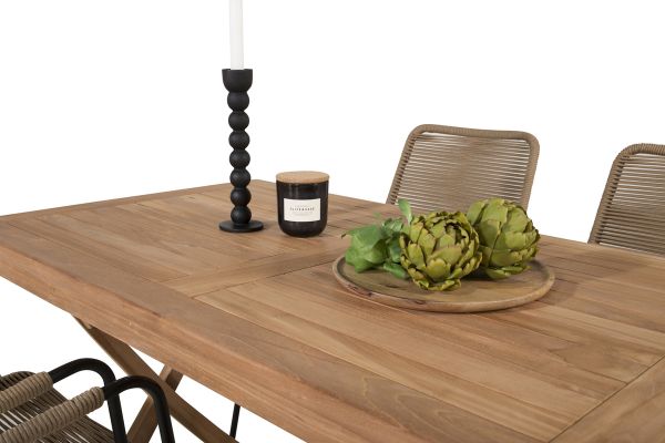 Imagine Masa de dining Kenya 120*70*H75 - Teak+Lindos - Scaun cu brate - Alu Negru / Sfoara bej_4