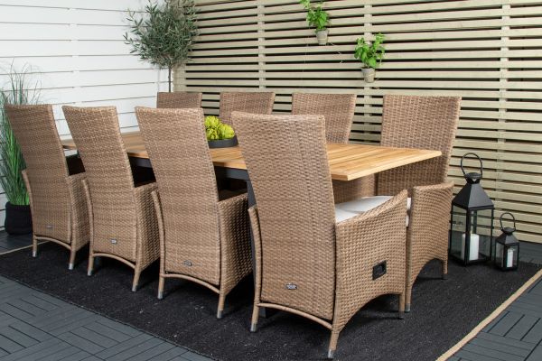 Imagine Tabel de dining Panama 160/240*90 - Aluminiu negru / Teak + Scaun reclinabil Padova cu pernă - Natural / Pernă nisip_8