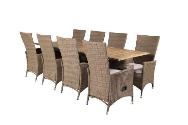 Imagine Tabel de dining Panama 160/240*90 - Aluminiu negru / Teak + Scaun reclinabil Padova cu pernă - Natural / Pernă nisip_8