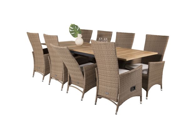 Imagine Tabel de dining Panama 160/240*90 - Aluminiu negru / Teak + Scaun reclinabil Padova cu pernă - Natural / Pernă nisip_8