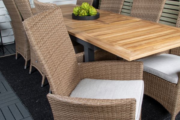 Imagine Tabel de dining Panama 160/240*90 - Aluminiu negru / Teak + Scaun reclinabil Padova cu pernă - Natural / Pernă nisip_8