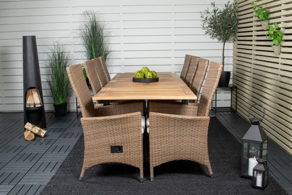 Imagine Tabel de dining Panama 160/240*90 - Aluminiu negru / Teak + Scaun reclinabil Padova cu pernă - Natural / Pernă nisip_8