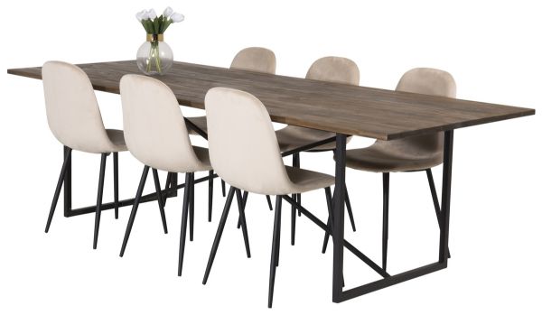 Imagine Masa de dining Padang - Teak negru / întunecat - 250*100*H76+Scaun de dining Polar - Picioare negre / Catifea bej_6